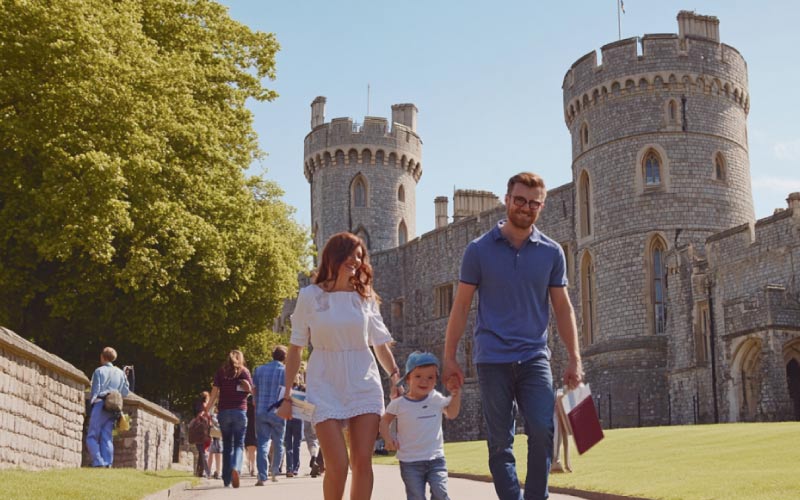 family walking towards Windsor Castle, family bookings, September 2024, UK