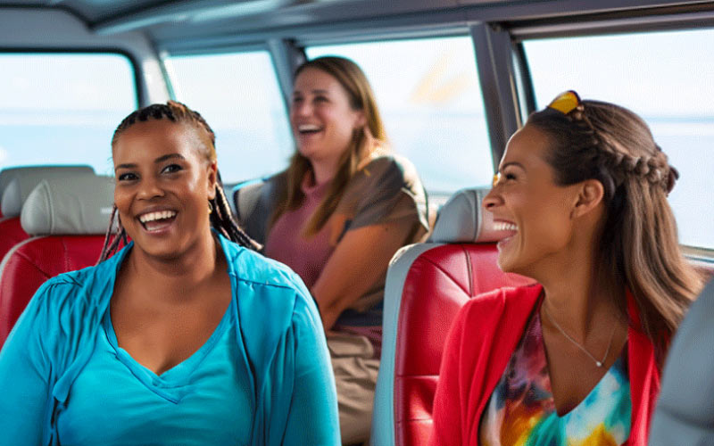 group of women aboard a coach charter, UK medi spas, October 2024, UK