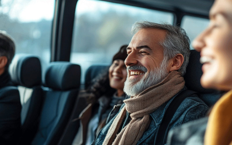 passengers talking to each other happily in coach, passenger comfort, November 2024, UK