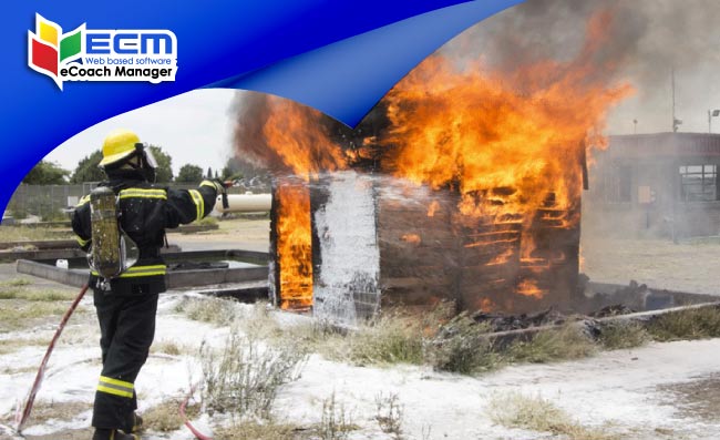 man demonstrating how to use a fire extinguisher, emergency training, October 2024, UK