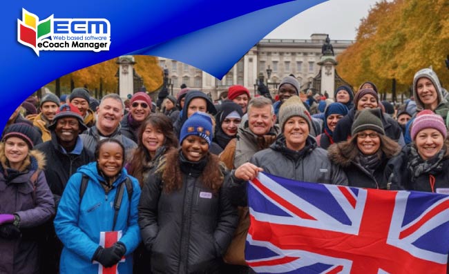 tour group posing at the Buckingham Palace, UK royal fans, October 2024, UK