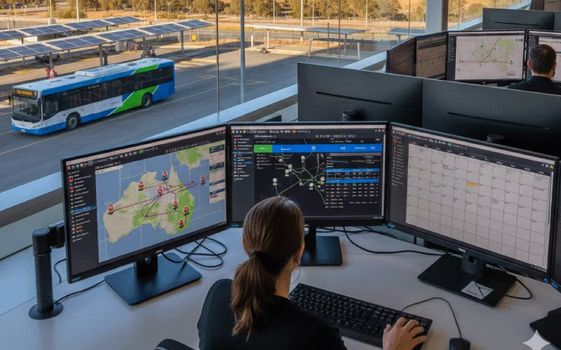 Operator using automated scheduling software to allocate drivers and vehicles efficiently.