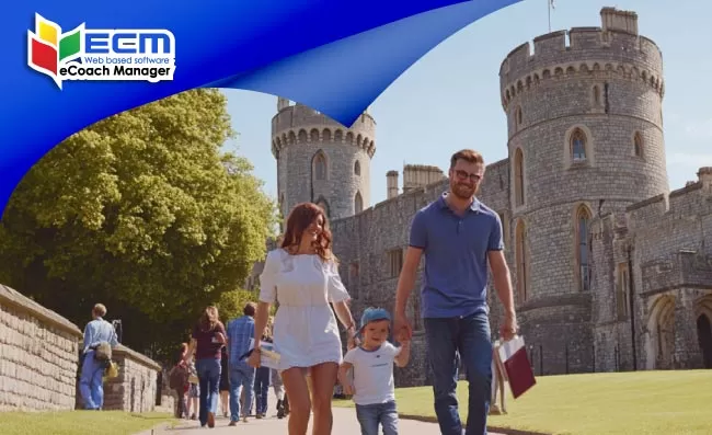 thumbnail family walking towards Windsor Castle, family bookings, Christmas transport business strategy