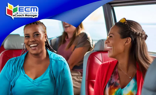 group of women aboard a coach charter, UK medi spas, UK beauty tours
