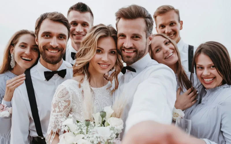 wedding group posing together, weddings, November 2024, UK